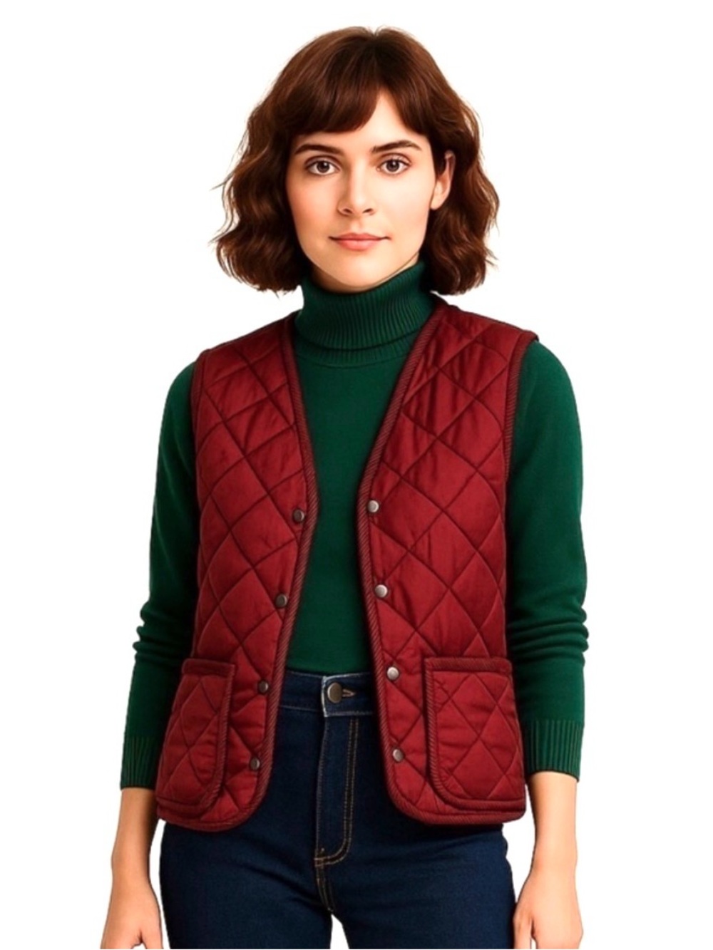 Vintage ‘Oxford Blue’ Burgundy Quilted Vest  Size Small Made in England Heritage